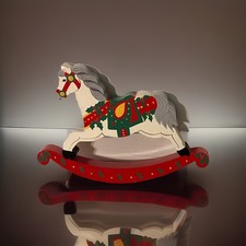 Vintage 90’s Christmas Rocking Horse Decoration Hand Made Wood Signed By Artist picture