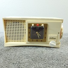 TRAV-LER Karenola 56-C42 Vintage Tube Radio Clock Mid Century White NOT Working picture