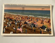 Linen Postcard TICHNOR Bathing Beach & Boardwalk Atlantic City New Jersey 1939 picture