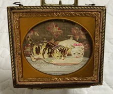 Antique Victorian Die Cut Ephemera Framed, Half Union Case, Two Kitty Cats picture