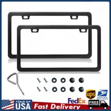 2 Pack License Plate Frames Black Rustproof Stainless Steel License Plate Hold picture