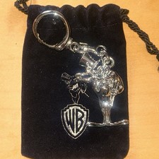 Vintage 1993 3D Michigan J Frog Metal Keychain WB Studio Store Velvet Pouch picture