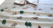 Vintage Madeira Hand Embroidered LARGE Tablecloth HORSE RACE 12 Napkins 108