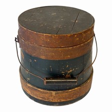 Antique Primitive Wood Bucket Pail+ 3 Lbs Vintage Buttons Sewing Lot picture