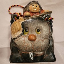 Halloween Cat Figurine with Witch Ceremic Bisque Gift / Trick or Treat Bag picture