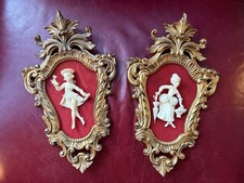 MCM Vintage Gold Ornate Wall Hanging Set Italy Victorian Man Woman Plastic/resin picture