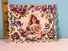 Vintage Embossed Friendship young girl surrounded in flowers picture