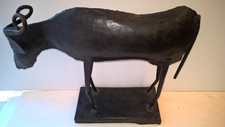 Vintage Metal Cow Sculpture Iron Bull Water Buffalo Musk Ox Figurine Folk Art picture