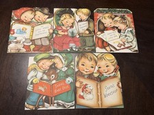 Lot 5 Vtg 1950s Norcross Christmas Storybook Cards w/ 5 Matching Envelopes Cpl picture