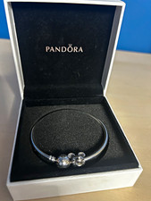 PANDORA Disney Mickey Mouse Silver Bangle Bracelet w/ End Caps/Charm In Box picture