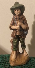 Vtg Atlantic Mold 6.5” Hand Painted Ceramic Boy Figurine Horn Folk picture