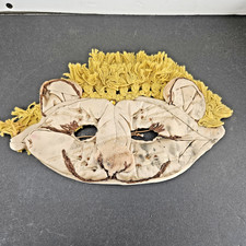 Antique Folk Art Lion Mask - Early 20th Century Handmade Quilted Textile Carniva picture