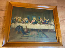Vintage JESUS THE LAST SUPPER Lithograph Print with Wood Frame 23”x 19.5” picture
