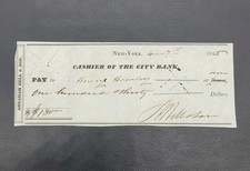 1845 New York Cashier Of The City Bank Check Abraham Bell & Son Cancelled picture