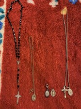 Rosary Beads Catholic Vintage Set Of 7 Pendants. Anson, Italy, Chains, Cross picture