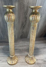 Vintage Pair of 21” Gold Candlestick Holders - Pillar Ribbed Roman Columns 1999 picture