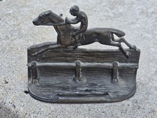 ANTIQUE #S220 BRASS EQUESTRIAN HORSE TRACK JOCKEY RACING BOOKEND picture