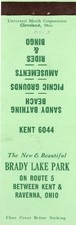 Vintage Matchcover Brady Lake Park Ravenna Ohio picture