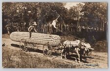 Postcard RPPC Washington Exaggeration Huge Corn Farmer Horse Cart Antique picture