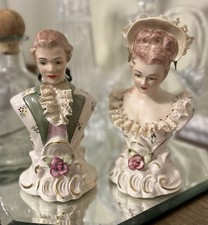 Vintage Pair Of Cordey Victorian Pierced Lace Bust Man Woman Figurines No Dmge picture