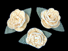 FreeShip Lot of 8 Vtg Cutter Quilt Yellow 3D Rose All Fabric Applique Die Cuts picture
