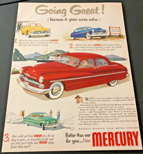 Red 1950 Mercury Sedan - Vintage Original Illustrated Color Print Ad / Wall Art picture