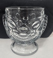 Vintage Clear Glass Tiki Mug Aztec Totem Face Footed Barware Tribal Boho 4.5