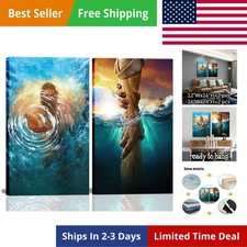 2 Pcs Framed Jesus wall art The Hand of God Jesus Reaching Into Water Christ ... picture