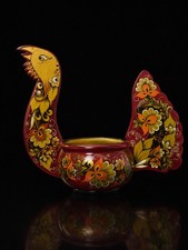 1990 USSR Lipetskie Uzory Kovsh Glukhar Capercaillie Russian Folk Art Wood picture