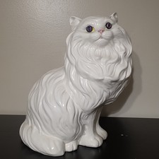 Vintage Large 14” Persian White Cat Rare Purple Eyes Ceramic Art Figurine Statue picture