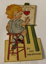 Vintage Mechanical Valentine Card Girl Picture Of My Heart For You Painter Easel picture