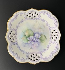 Small Vintage Hand-Painted & Signed Reticulated Porcelain Plate picture