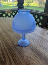 Vintage Westmoreland Satin Rare color frosted Blue/Purple Etched Fairy Lamp 6” picture