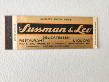 Sussman and Lev Deli Restaurant Baltimore Maryland Full Length Matchbook Cover. picture