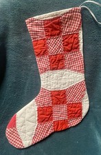 GORGEOUS RED & WHITE ANTIQUE VINTAGE CUTTER QUILT CHRISTMAS STOCKING 26-50 picture