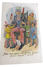 1909 UNCLE SAM 4th Of July Postcard, Fred Lounsbury Flags Firecrackers Children picture