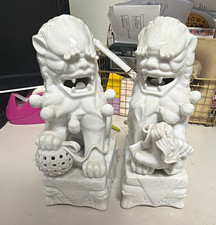 Title Vintage Pair White Blanc de Chine Foo Dogs, Guardian Lions 8 Inch Numbered picture