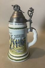 VINTAGE GERMAN REGIMENTAL BEER STEIN WITH LITHOGRAPH BOTTOM CANNON & LION TOP picture