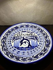 VTG Hand painted Puebla Real Mexican Cozumel Dolphin Blue & White Pottery Plate picture