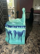 VINTAGE ART DECO RAMSES GERMANY LADY TIE DYE STYLE VANITY POWDER BOX BLUE picture