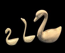 Set Of 3 Vintage Solid Brass Swan Figurines Decorative Collectibles Home Decor picture