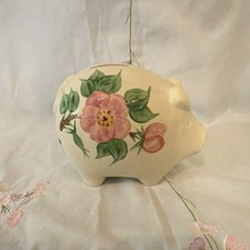 Vintage Franciscan Desert Rose Piggy Bank Made England Pink Roses Oval Opening picture