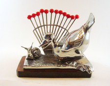 French Art Deco Chrome 12 Red Cherries Cocktail Pick Holder Set Benjamin Rabier picture