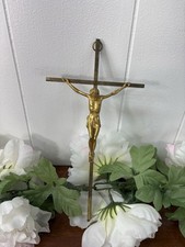 Vintage Crucifix Cross Gold Brass Metal Hanging Religious Christianity Italy picture