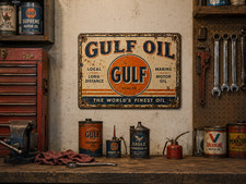 Vintage Look Gulf Oil Gas Sign - 10x14 PVC with Holes for Hanging picture