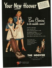 1945 Hoover Upright Vacuum Cleaner mother teaches daughter art Vintage Print Ad picture