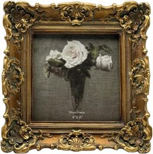 4X4 Vintage Small Picture Frame, Antique Ornate Bronze Gold Square Photo Frame,  picture
