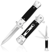 Folding Pocket Knife 4in AUS10 Steel Blade, Button Lock, Glass Breaker - EDC Cam picture