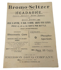 Antique Bromo-Seltzer Insomnia Nervousness Stomach Emerson Drug Co Advertising picture