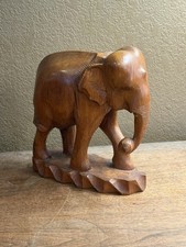 Vintage Hand Carved Wood Elephant Figurine | 1970s Folk Art picture